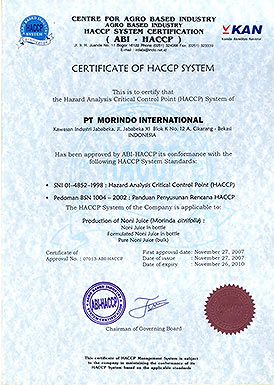 PT Morindo International/HACCP認定書